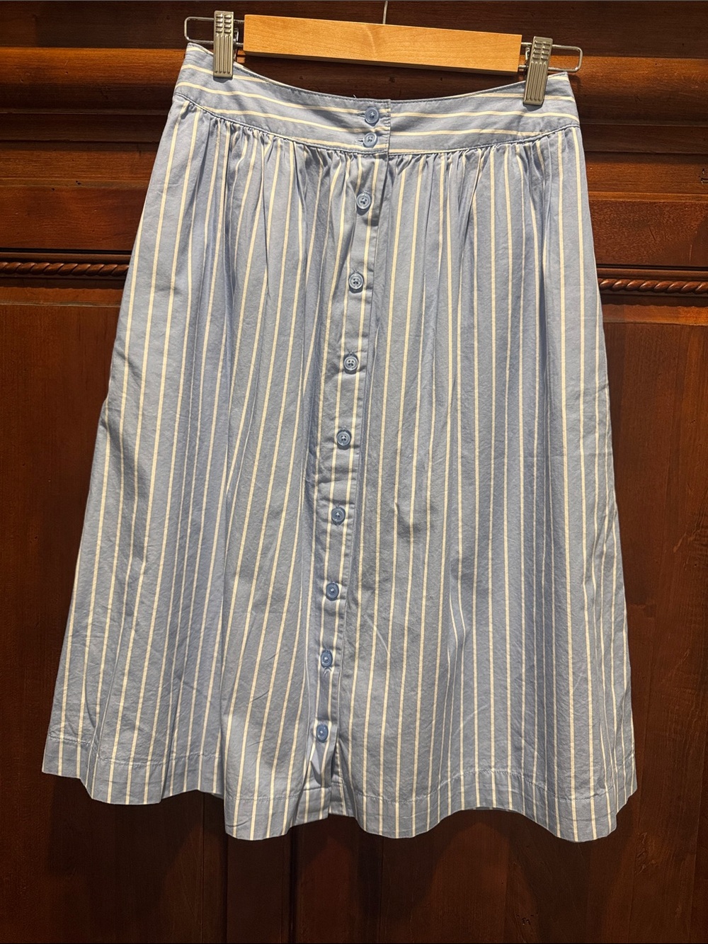 Who What Wear Blue and White Striped Button-Front A-Line Skirt
